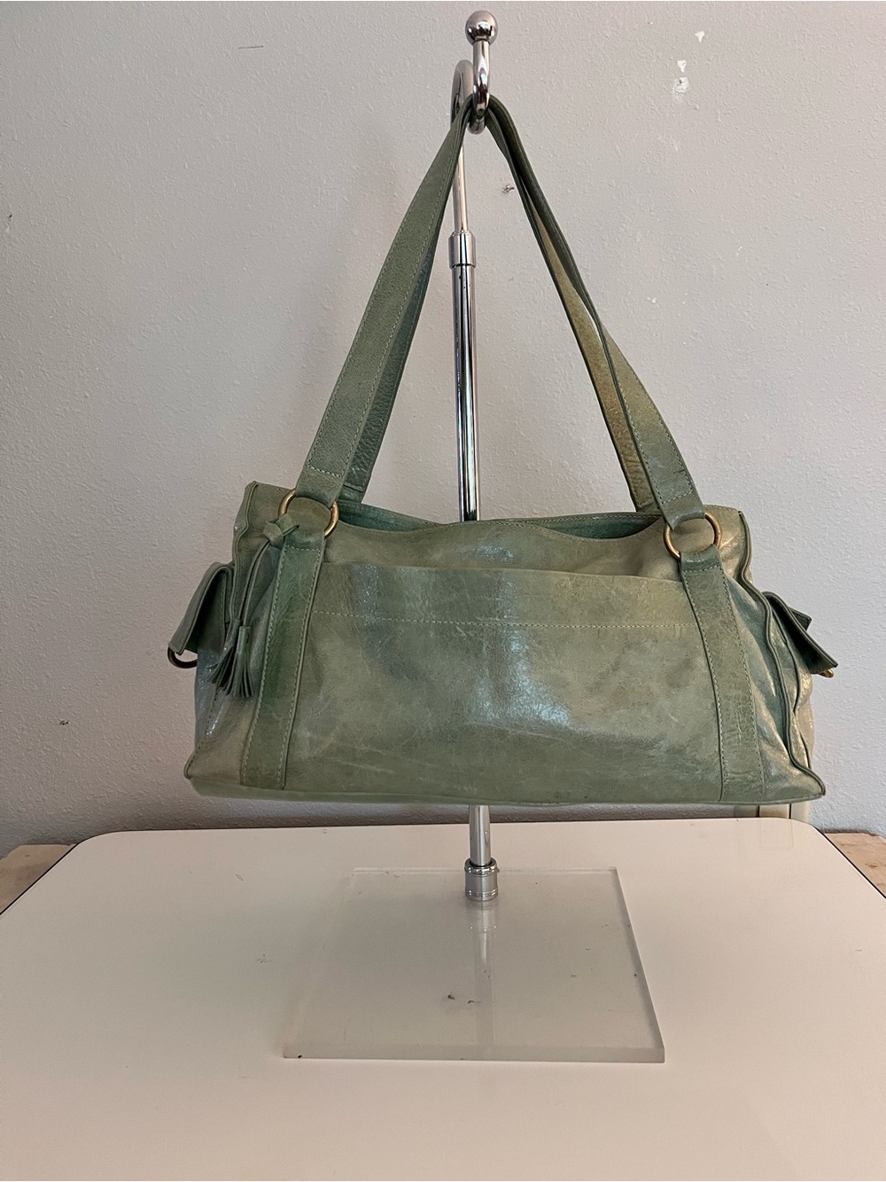 Pastel Green Shoulder Bag with Tassel Accent - Picture 2 of 4